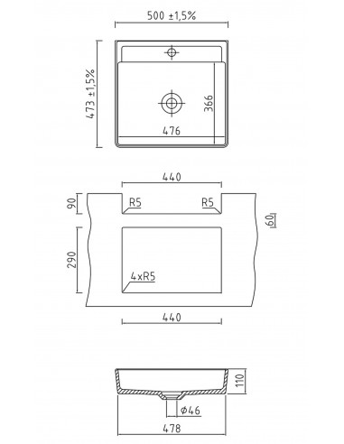 SYSTEMCERAM SANARA 50 Ceramic sink