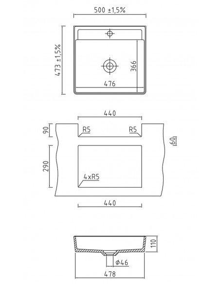 SYSTEMCERAM SANARA 50 Ceramic sink