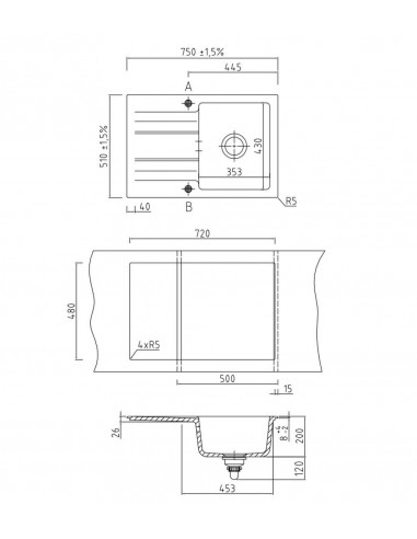 Systemceram GENEA 75 Ceramic Kitchen sink