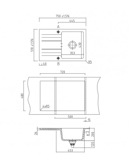 Systemceram GENEA 75 Ceramic Kitchen sink