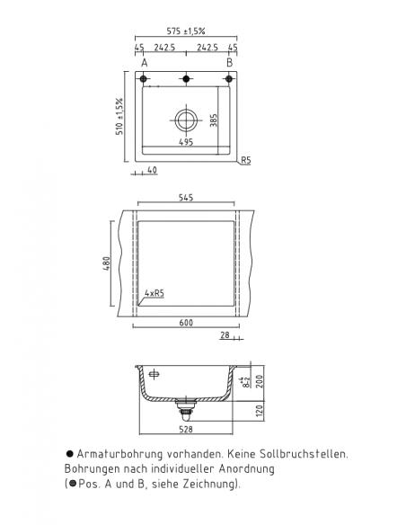 SYSTEMCERAM Systemceram MERA 57 ceramic Kitchen sink 5057