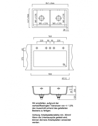 SYSTEMCERAM MERA TWIN U Under worktop sinks Ceramic Kitchen sink 5462 5362