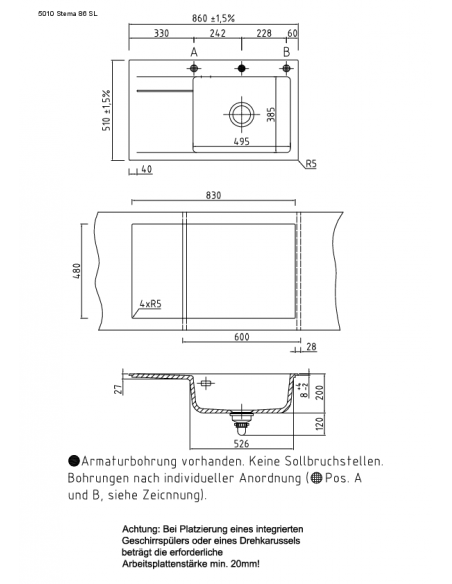 Systemceram STEMA 86 SL Ceramic Kitchen sink 5010