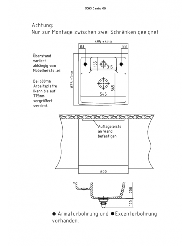 SYSTEMCERAM CENTRA 60 Systemceram  5093 Ceramic butler Kitchen sink