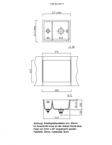 Systemceram MERA 60 F Ceramic Flushmount Kitchen sink 5598