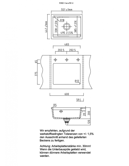 SYSTEMCERAM Systemceram MERA 50 U Cermic Kitchen sink 5402