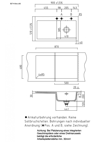 Systemceram MERA 90 Ceramic Kitchen sink 5074 5075