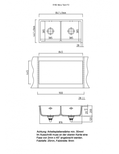SYSTEMCERAM MERA TWIN F Flachmount  ceramic Kitchen sink 5562
