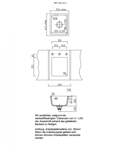 Systemceram MERA 32 U Ceramic undermount Kitchen sink 5461 5361