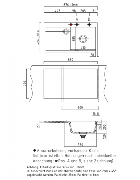 ceramic Fluchmount Kitchen sink Systemceram STEMA 90 F 5552